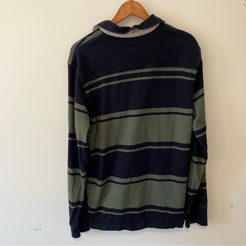 VTG Izod Rugby Polo Men’s M Striped Long Sleeve Green Blue Preppy Y2K Logo - Picture 4 of 4